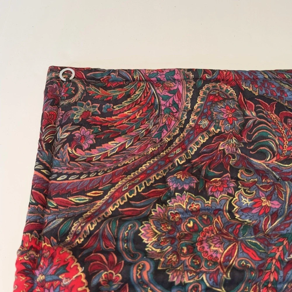 Vintage Santa Claus Woven Tapestry Wall‎ Hanging Paisley Border 18.5x17